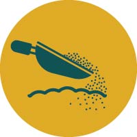 Pictogramme d’une pelle versant un amendement granulaire