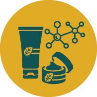Pictogramme de produits cosmétiques et structure moléculaire