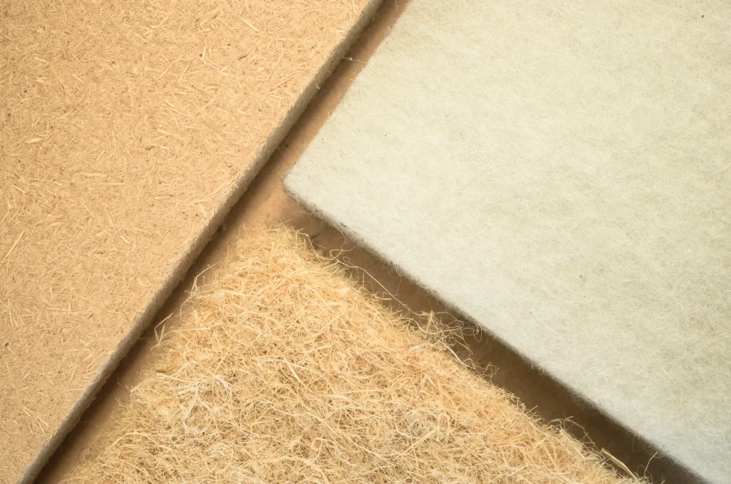 Différents panneaux isolants à base de chanvre et de fibres synthétiques